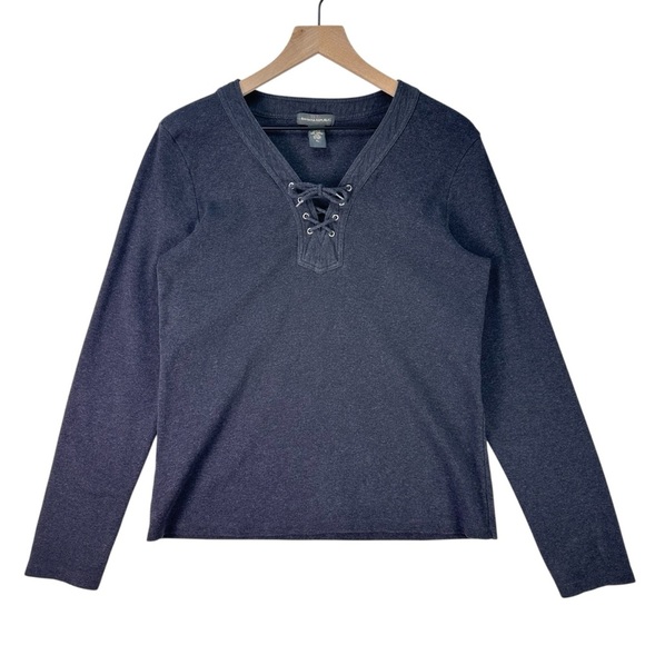 Banana Republic Sweaters - Banana Republic Black V-Neck Sweater with Lace-Up Detail